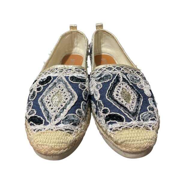 Patrizia Spring Step Blue Beige Embroidered Espadrille Flats Women Size 40/US 9 - Picture 2 of 10